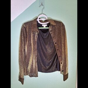 Casual Corner Gold Glitter Tank Top With See Thru Sweater